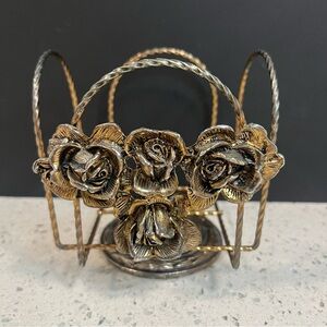 Vintage Gold Brass Metal Hand Towel / Napkin / Mail Holder on Pedestal